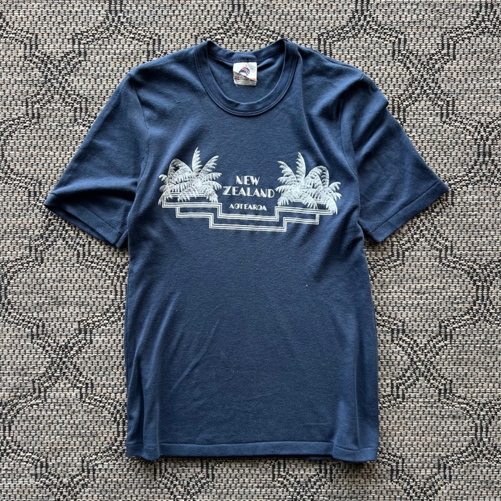 Vintage New Zealand T Shirt Mens Large Blue Graphic Souvenir Aotearoa Kiwi 80s
